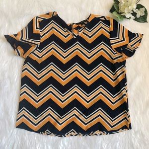 HARVE BENARD, Blue, Yellow & White Ziczac  Blouse